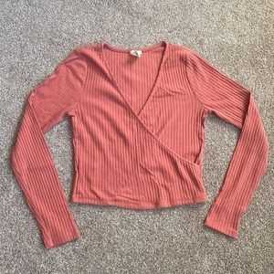 Forever21 V-Neck Rib Nit Long Sleeve Shirt